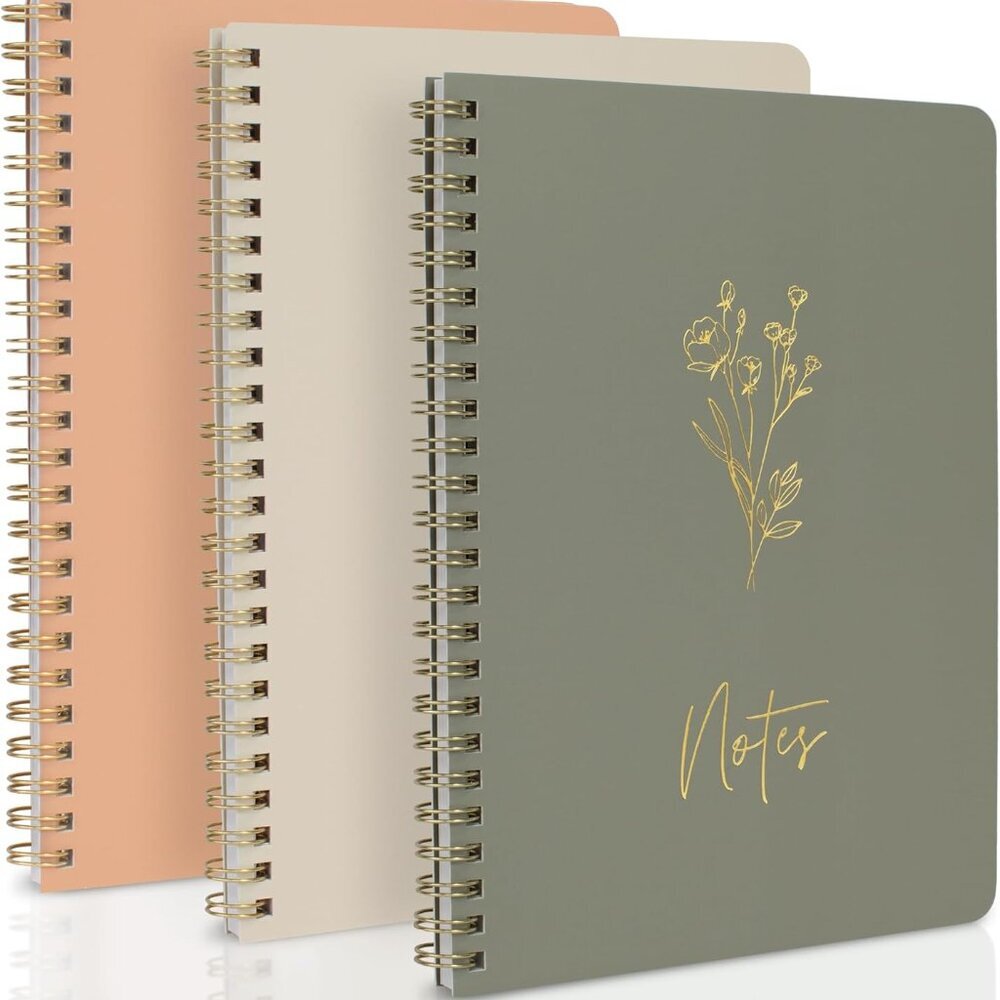 Aesthetic Spiral Notebook Set of 3 For Women - Cute College Ruled 8x6 Journal/No